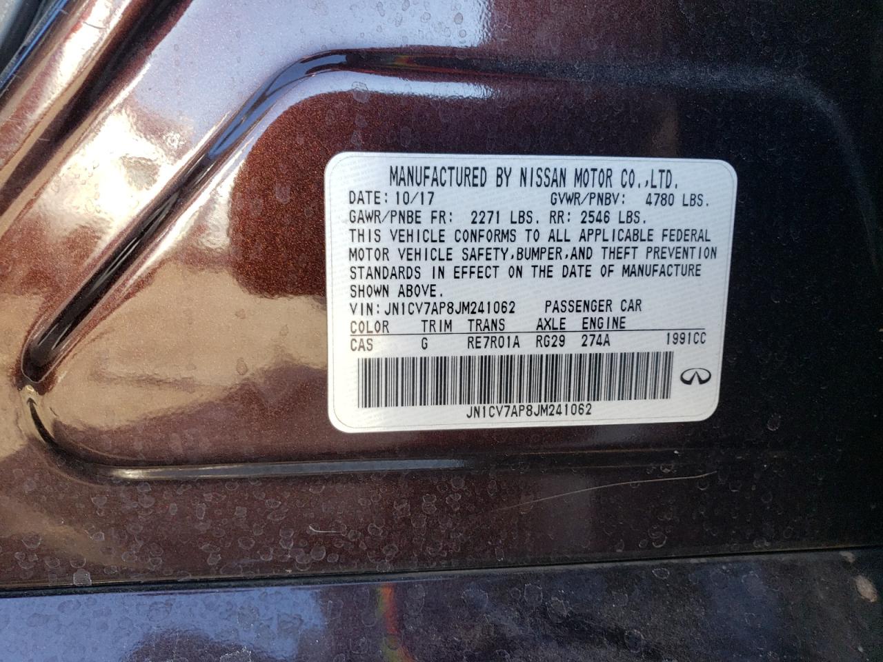 2018 Infiniti Q50 VIN JN1CV7AP8JM241062 Copart auction photo, rear end damage thumbnail 12