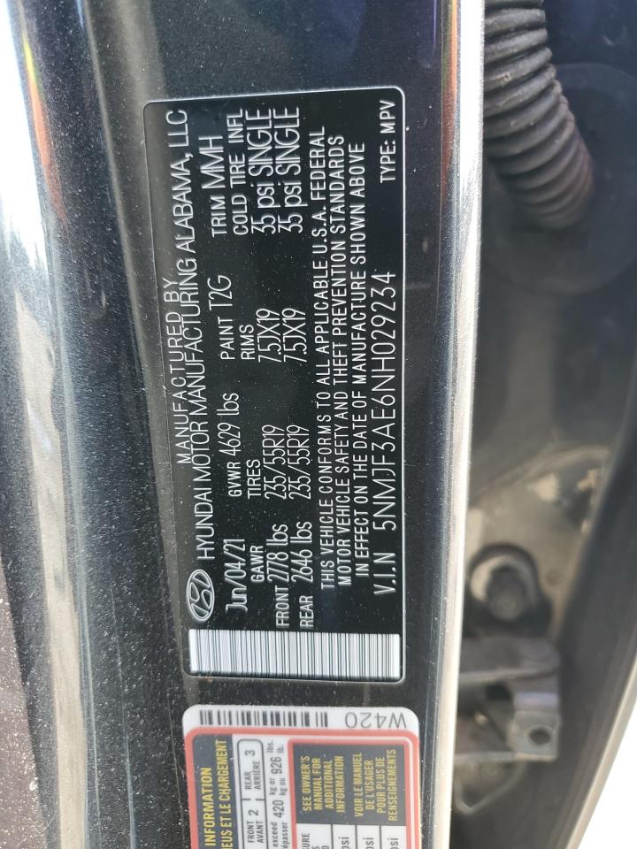 2022 Hyundai Tucson VIN 5NMJF3AE6NH029234 Copart auction photo, front end / side damage thumbnail 13