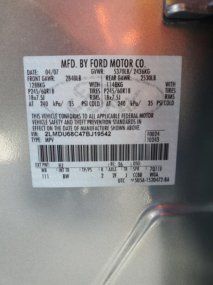 2007 Lincoln MKX VIN 2LMDU68C47BJ19542 Copart auction photo, front end damage thumbnail 15