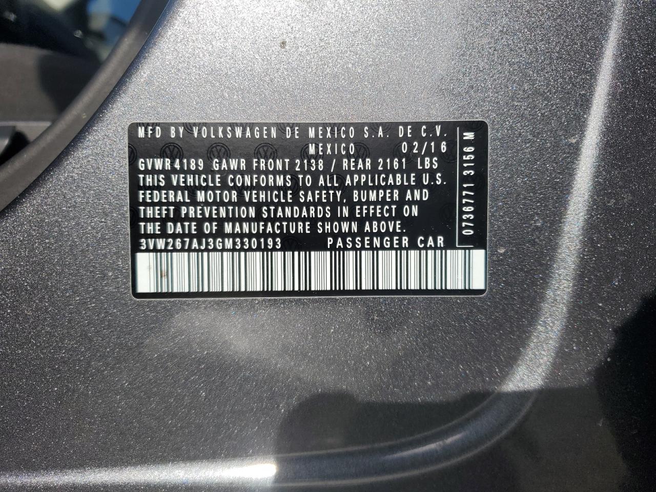 2016 Volkswagen Jetta VIN 3VW267AJ3GM330193 Copart auction photo, front end / mechanical damage thumbnail 12