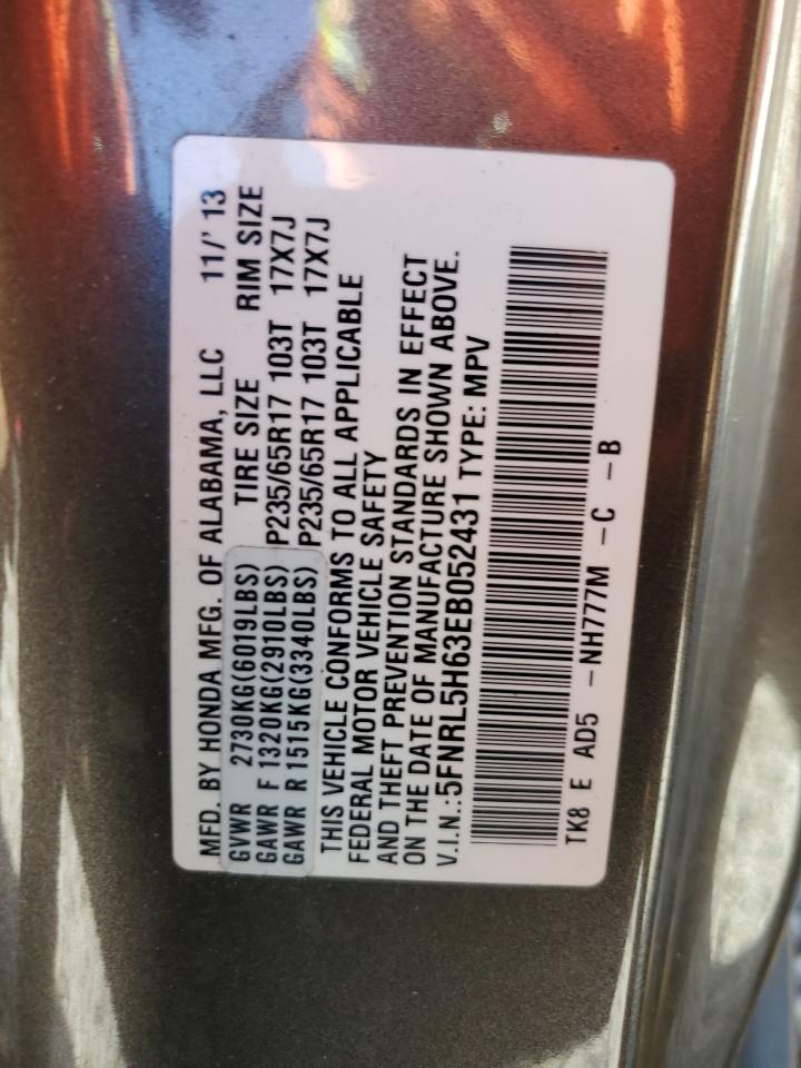 2014 Honda Odyssey VIN 5FNRL5H63EB052431 Copart auction photo, rear end damage thumbnail 13