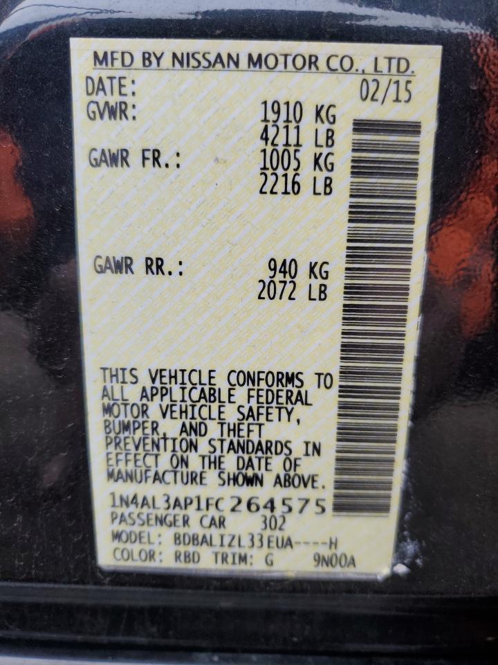 2015 Nissan Altima VIN 1N4AL3AP1FC264575 Copart auction photo, rear end damage thumbnail 12