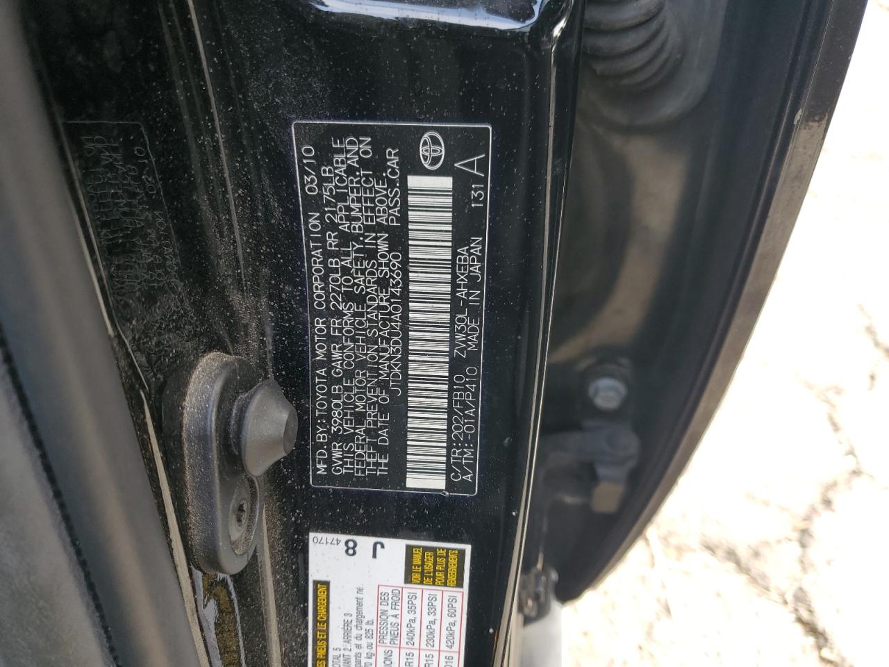 2010 Toyota Prius VIN JTDKN3DU4A0143690 Copart auction photo, rear end / minor dent/scratches damage thumbnail 13
