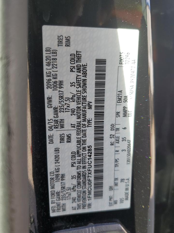 2015 Ford Escape VIN 1FMCU0F7XFUC14285 Copart auction photo, front end damage thumbnail 14