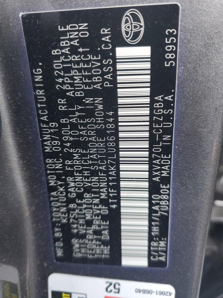 2020 Toyota Camry VIN 4T1F11AK7LU861844 Copart auction photo, rear end / side damage thumbnail 12