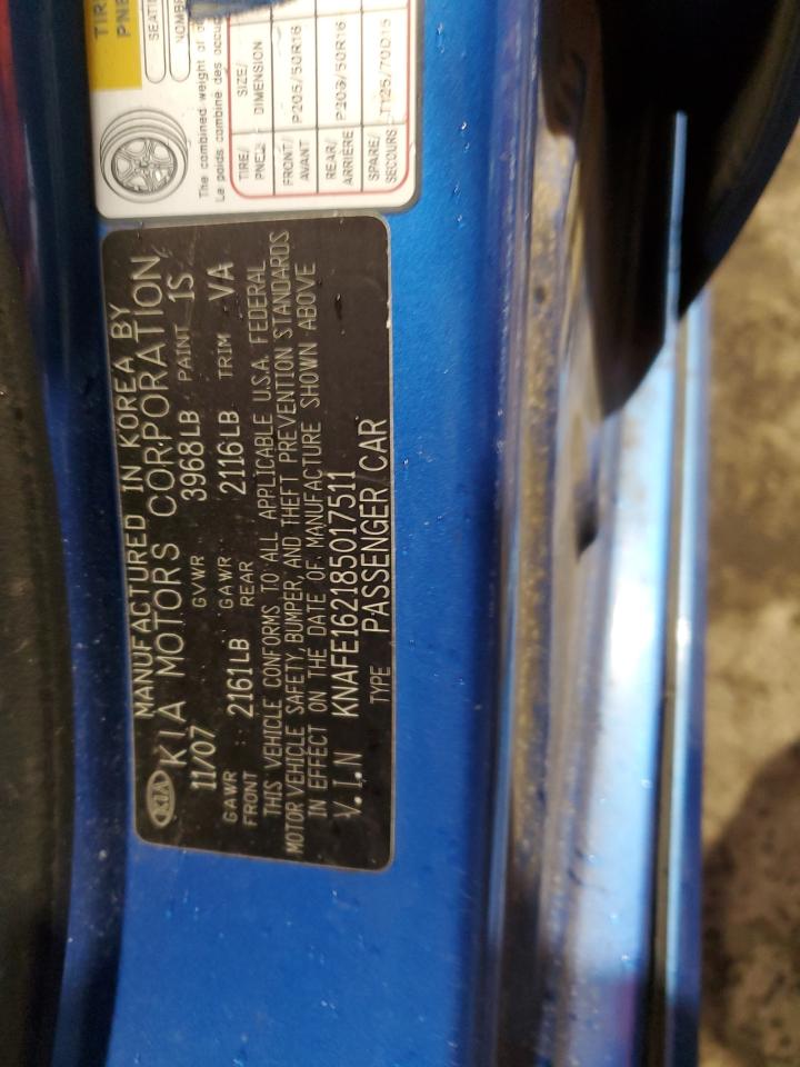 2008 KIA Spectra VIN KNAFE162185017511 Copart auction photo, rear end damage thumbnail 12