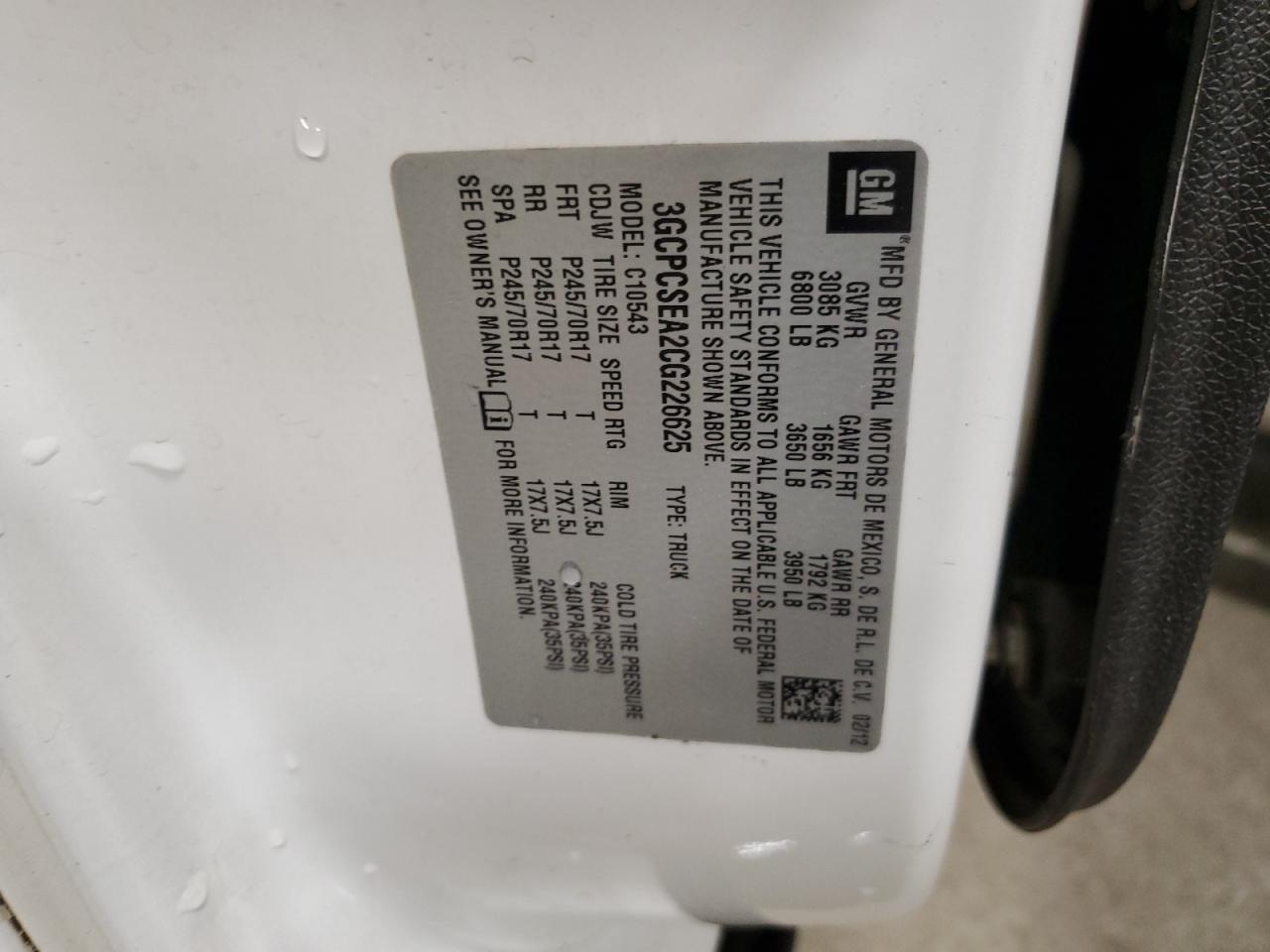 2012 Chevrolet Silverado VIN 3GCPCSEA2CG226625 Copart auction photo, all over / frame damage damage thumbnail 12