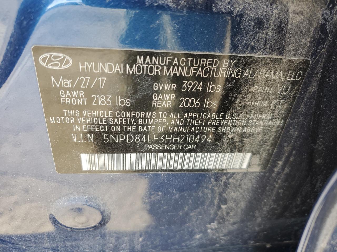 2017 Hyundai Elantra VIN 5NPD84LF3HH210494 Copart auction photo, front end damage thumbnail 12