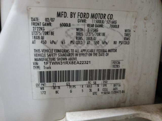 2008 Ford F350 VIN 1FTWW31RX8EA22321 Copart auction photo, mechanical / undercarriage damage thumbnail 12