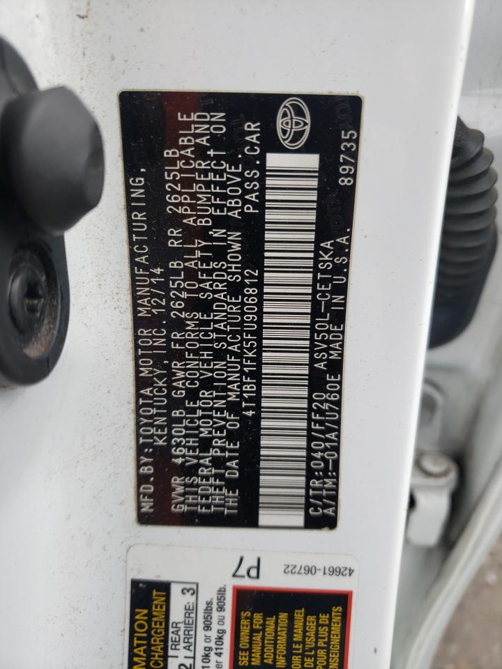 2015 Toyota Camry VIN 4T1BF1FK5FU906812 Copart auction photo, all over damage thumbnail 12