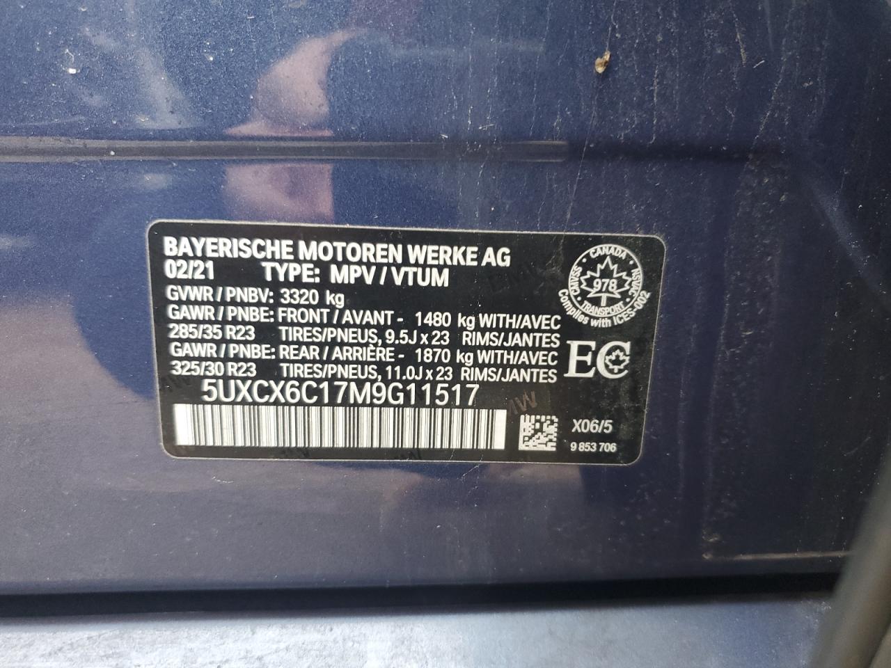 2021 BMW X7 VIN 5UXCX6C17M9G11517 Copart auction photo, rear end / side damage thumbnail 14