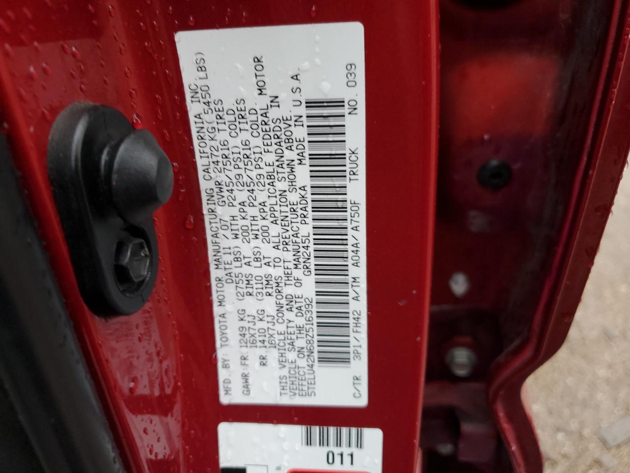 2008 Toyota Tacoma VIN 5TELU42N68Z516392 Copart auction photo, front end damage thumbnail 14