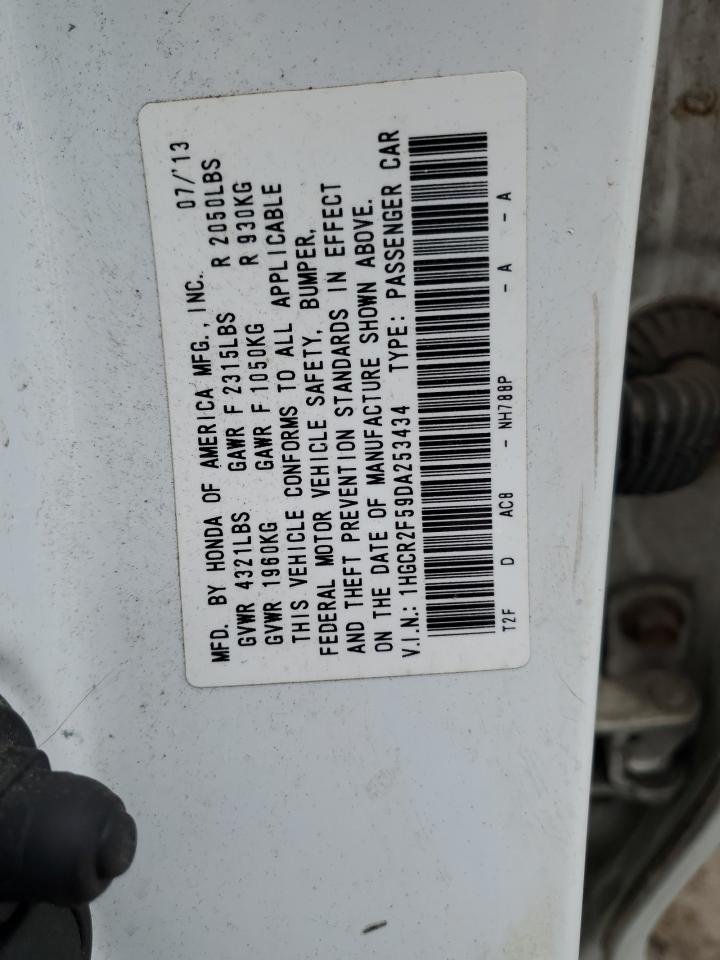 2013 Honda Accord VIN 1HGCR2F59DA253434 Copart auction photo, front end / rear end damage thumbnail 12