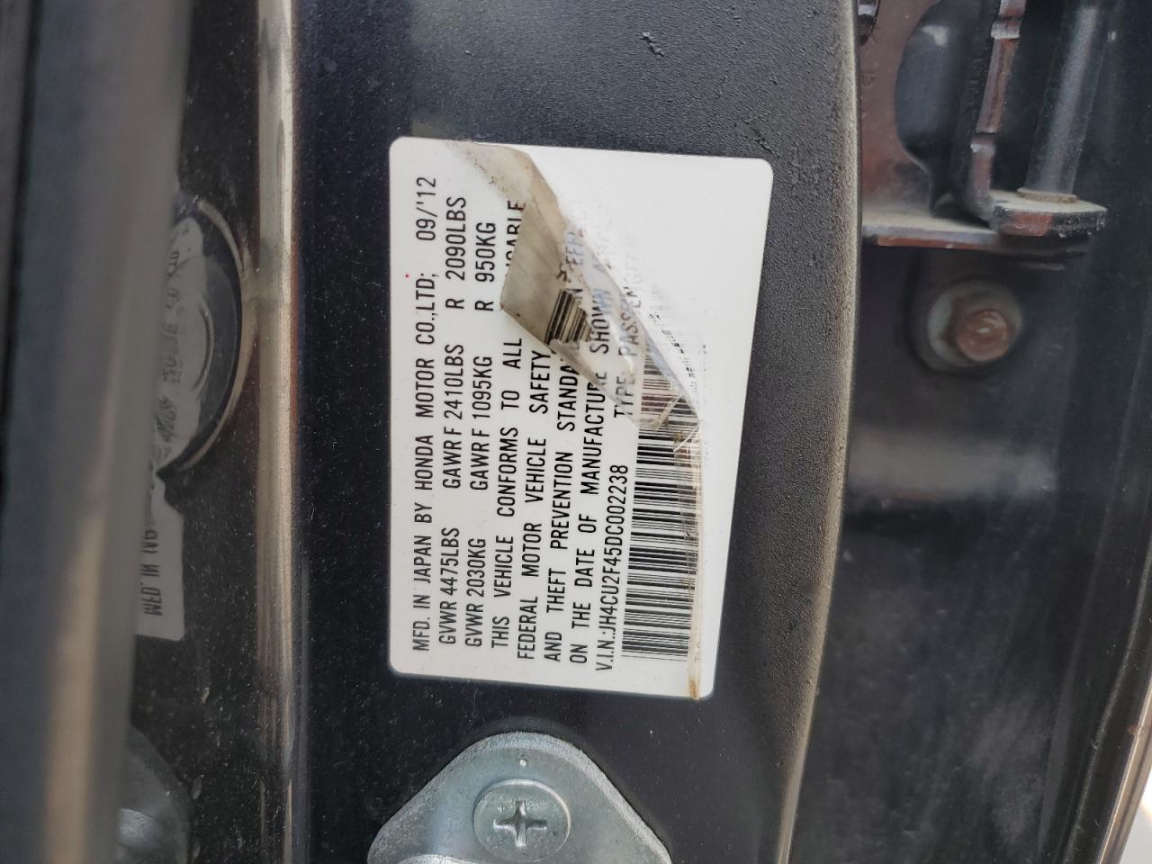 2013 Acura TSX VIN JH4CU2F45DC002238 Copart auction photo, side damage thumbnail 13