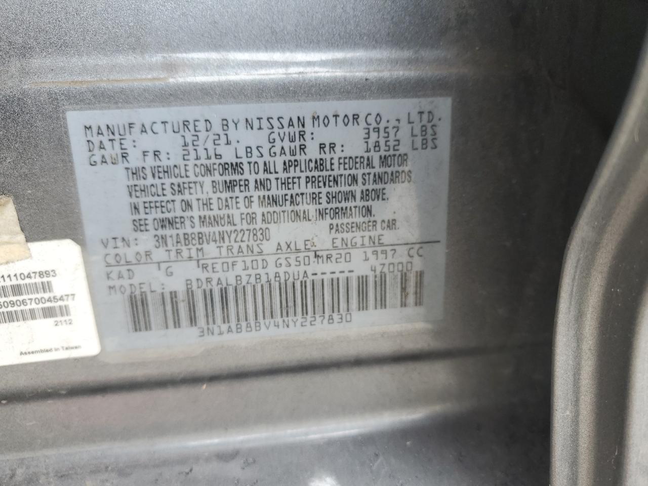 2022 Nissan Sentra VIN 3N1AB8BV4NY227830 Copart auction photo, undercarriage / front end damage thumbnail 12