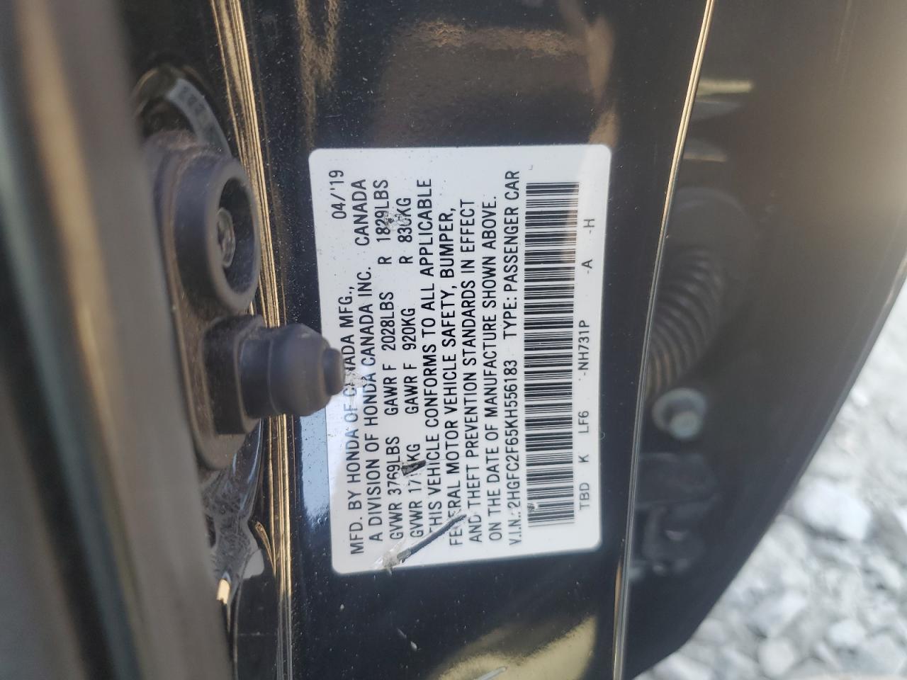 2019 Honda Civic VIN 2HGFC2F65KH556183 Copart auction photo, rear end / front end damage thumbnail 12