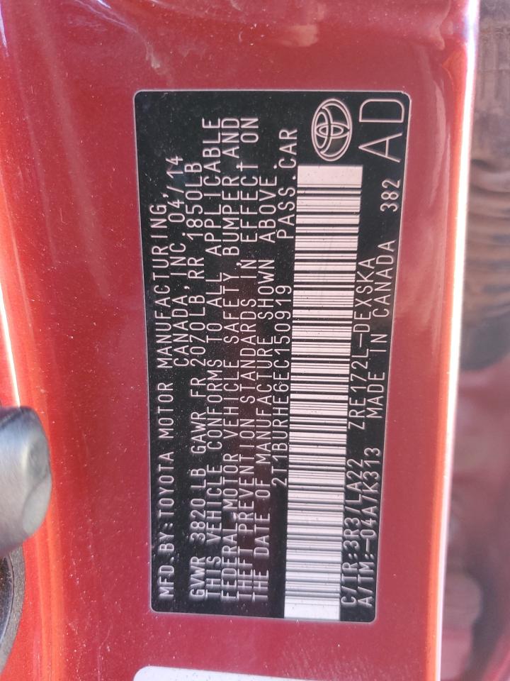 2014 Toyota Corolla VIN 2T1BURHE6EC150919 Copart auction photo, all over damage thumbnail 12