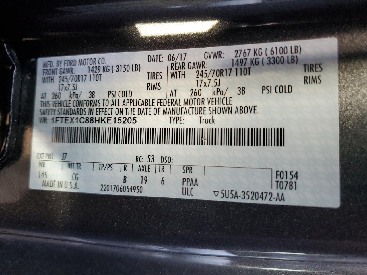 2017 Ford F-150 VIN 1FTEX1C88HKE15205 Copart auction photo, side damage thumbnail 12