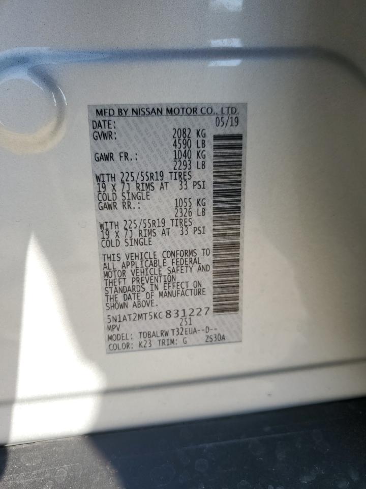 2019 Nissan Rogue VIN 5N1AT2MT5KC831227 Copart auction photo, front end damage thumbnail 13