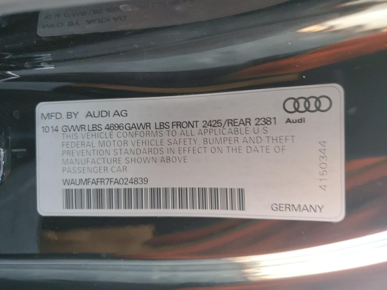 2015 Audi A5 VIN WAUMFAFR7FA024839 Copart auction photo, rear end / front end damage thumbnail 12