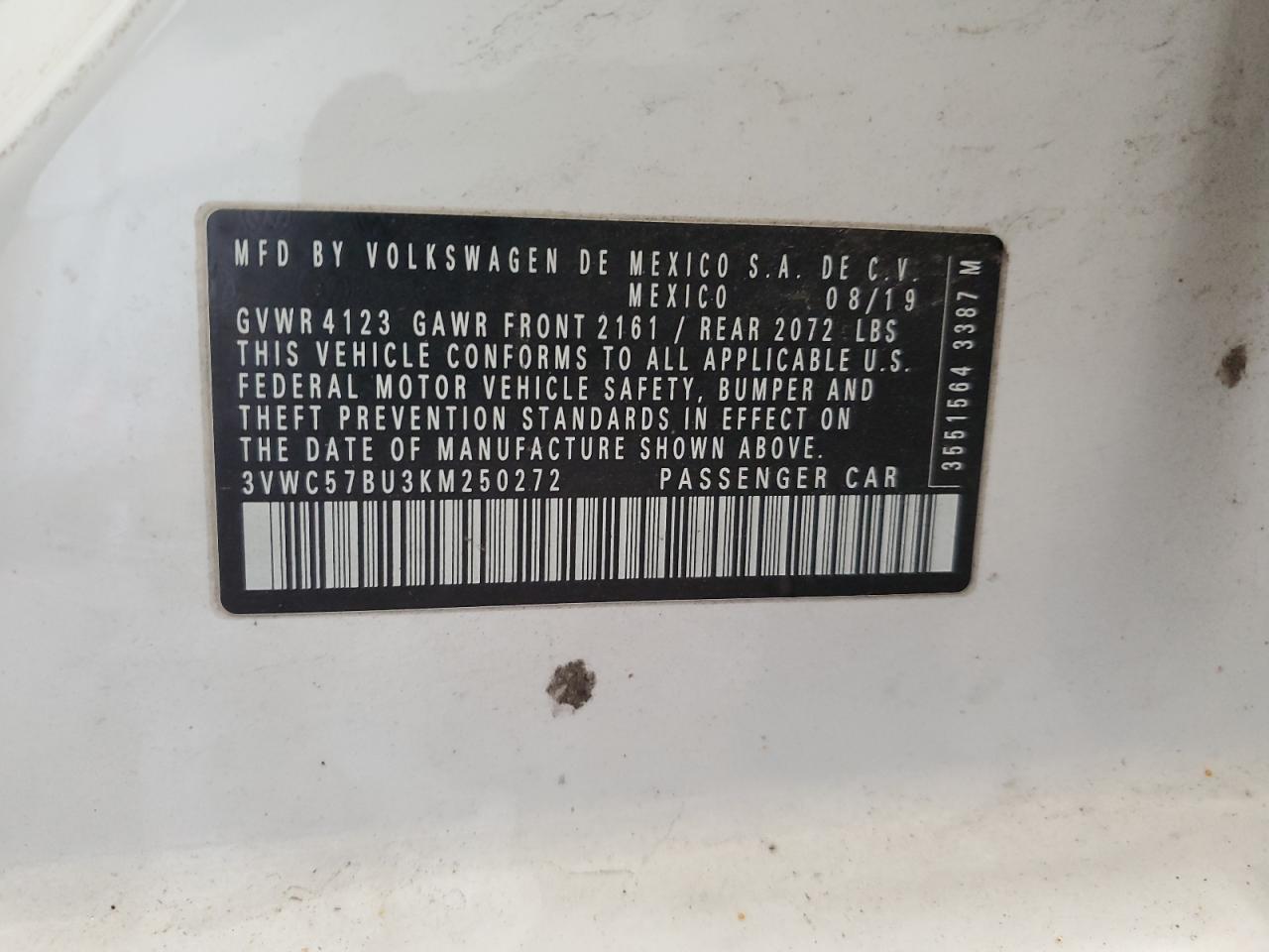 2019 Volkswagen Jetta VIN 3VWC57BU3KM250272 Copart auction photo, front end damage thumbnail 12