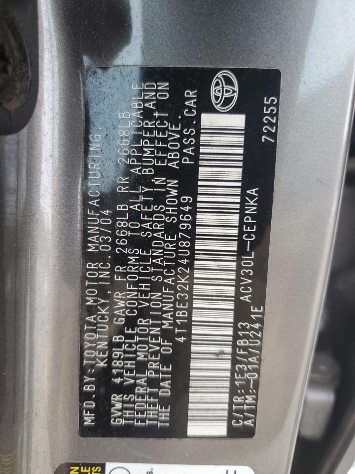 2004 Toyota Camry VIN 4T1BE32K24U879649 Copart auction photo, all over damage thumbnail 14