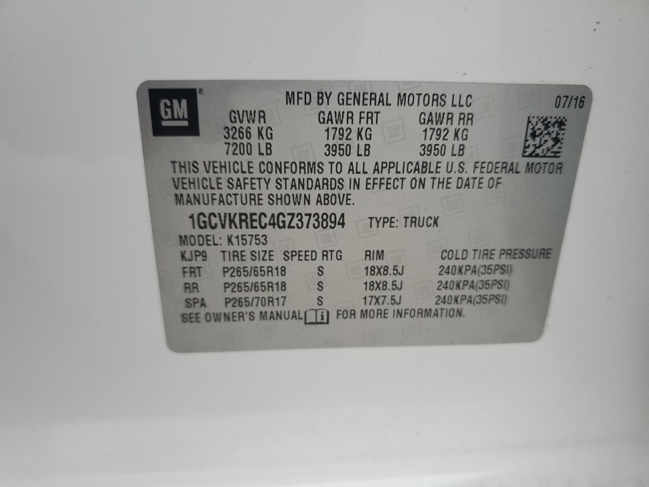 2016 Chevrolet Silverado VIN 1GCVKREC4GZ373894 Copart auction photo, all over damage thumbnail 12
