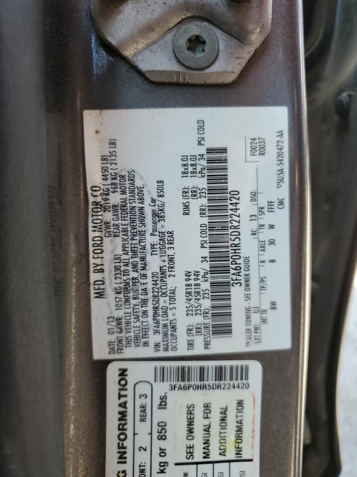 2013 Ford Fusion VIN 3FA6P0HR5DR224420 Copart auction photo, rear end / front end damage thumbnail 14