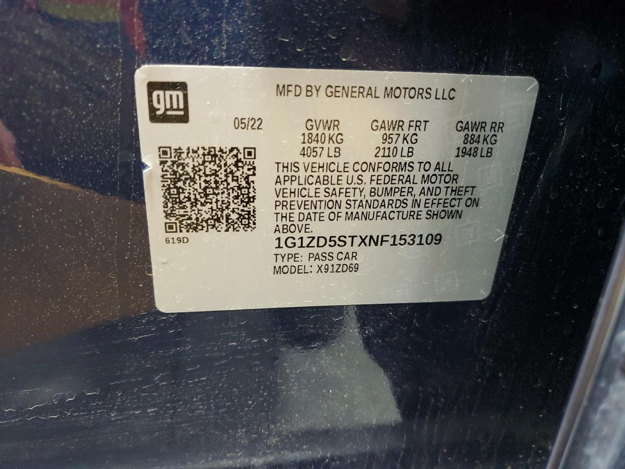 2022 Chevrolet Malibu VIN 1G1ZD5STXNF153109 Copart auction photo, front end damage thumbnail 12