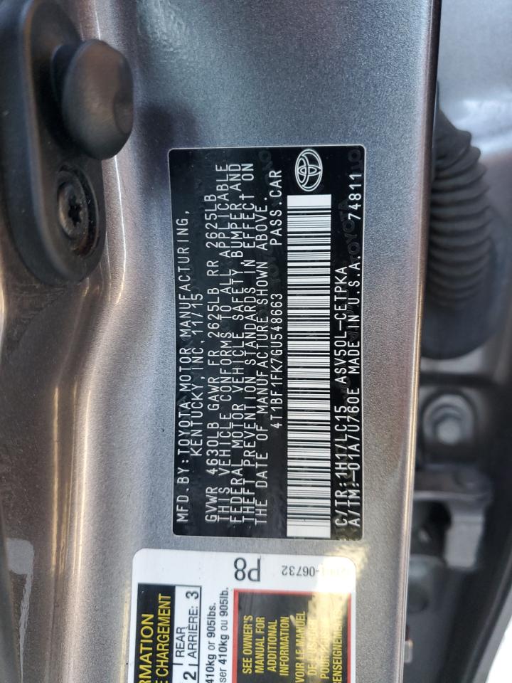 2016 Toyota Camry VIN 4T1BF1FK7GU548663 Copart auction photo, front end / mechanical damage thumbnail 14