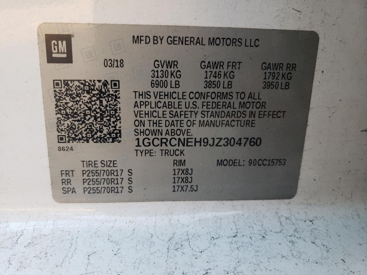 2018 Chevrolet Silverado VIN 1GCRCNEH9JZ304760 Copart auction photo, front end damage thumbnail 14
