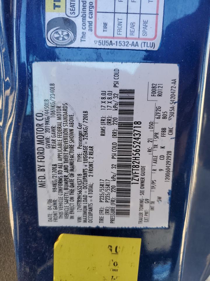 2006 Ford Mustang VIN 1ZVFT82H565243718 Copart auction photo, rear end damage thumbnail 13