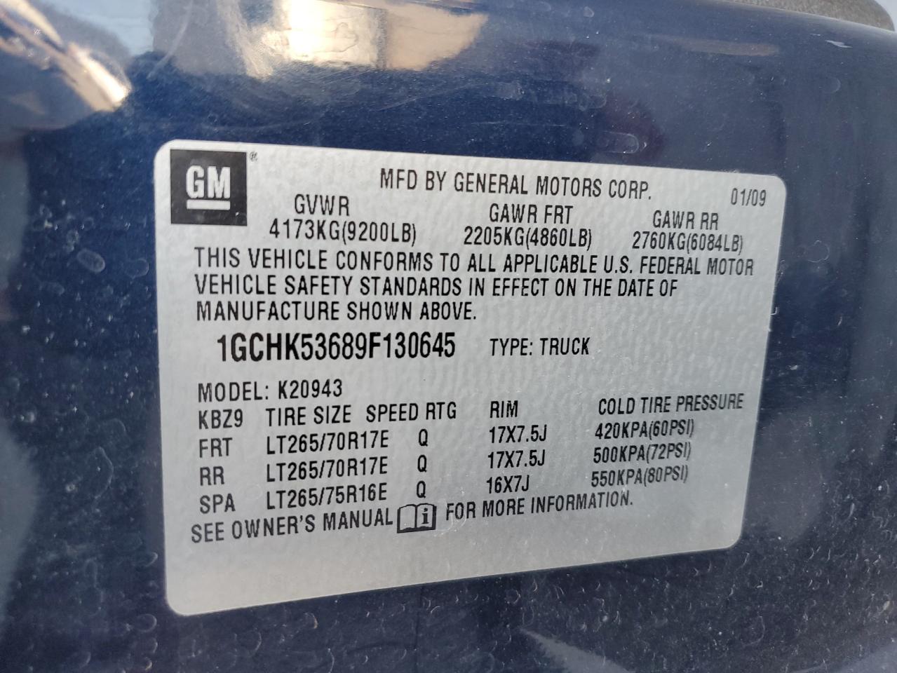 2009 Chevrolet Silverado VIN 1GCHK53689F130645 Copart auction photo, front end damage thumbnail 15