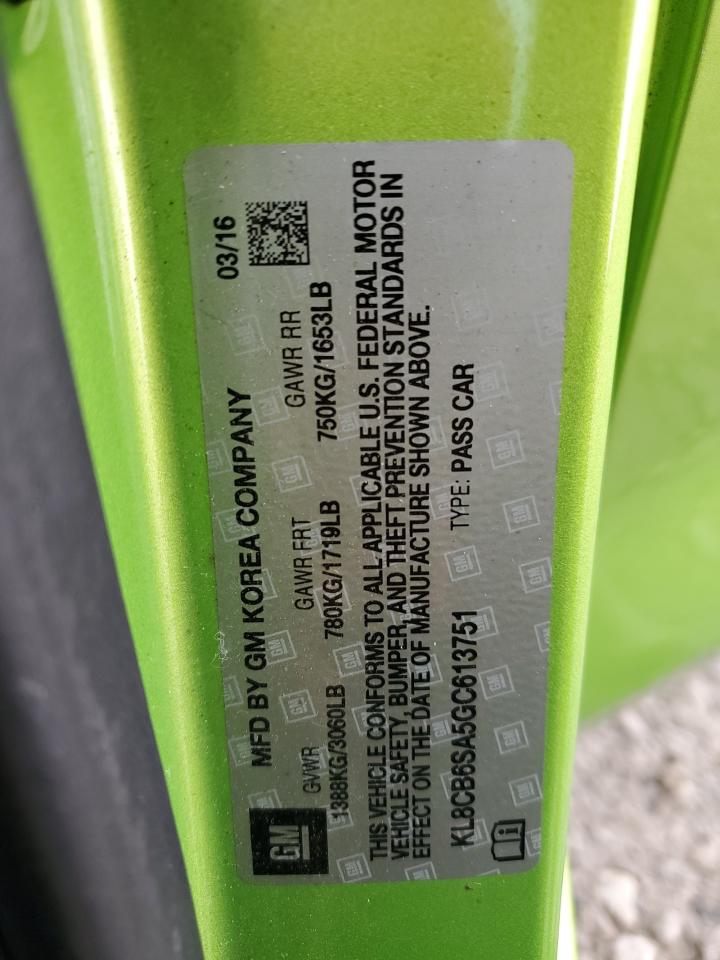 2016 Chevrolet Spark VIN KL8CB6SA5GC613751 Copart auction photo, front end damage thumbnail 12