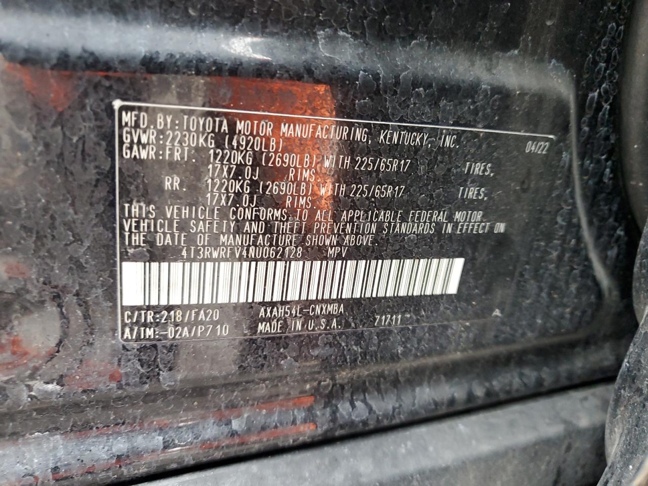 2022 Toyota RAV 4 VIN 4T3RWRFV4NU062128 Copart auction photo, side / minor dent/scratches damage thumbnail 15