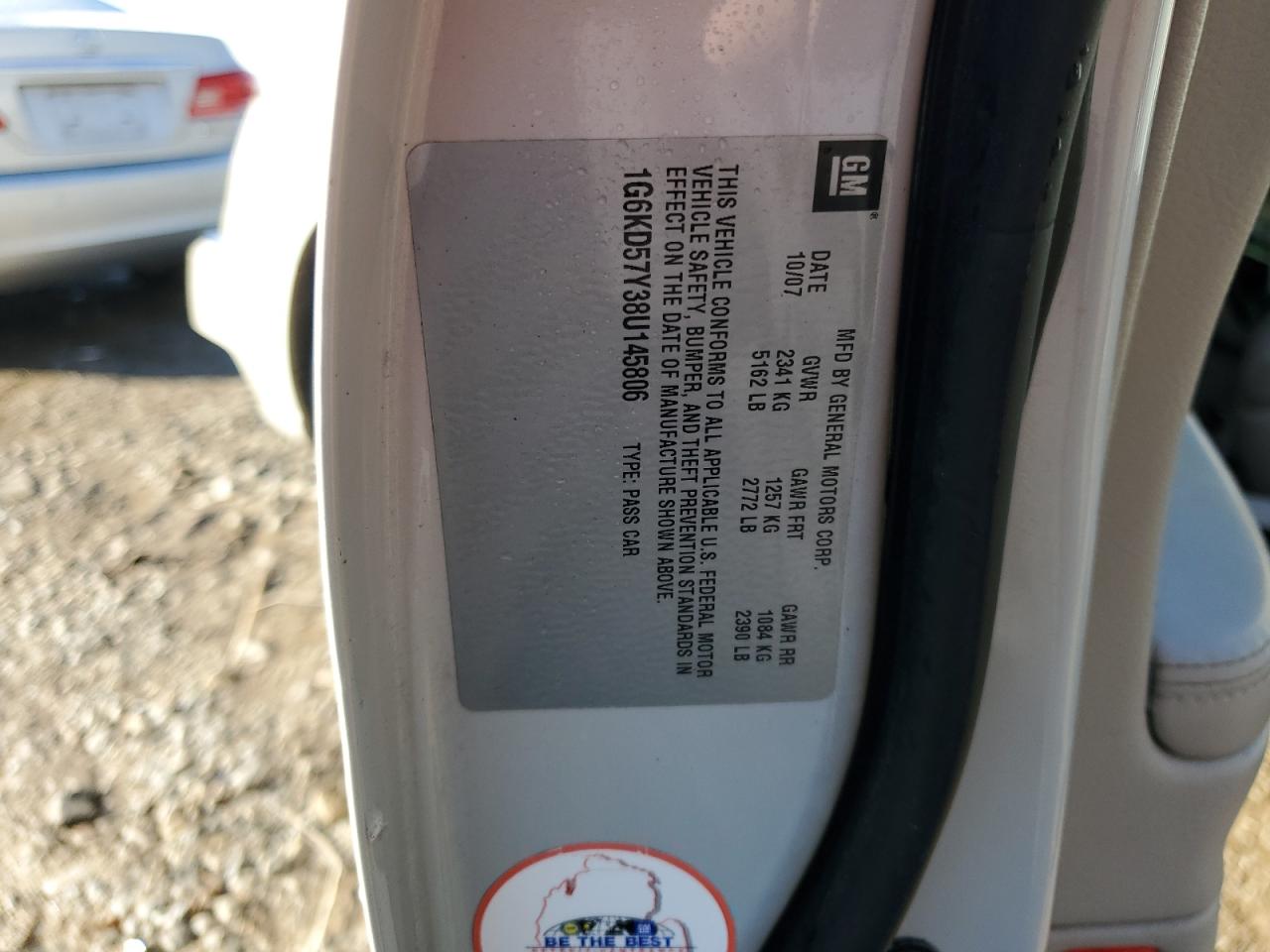 2008 Cadillac DTS VIN 1G6KD57Y38U145806 Copart auction photo, front end / side damage thumbnail 12