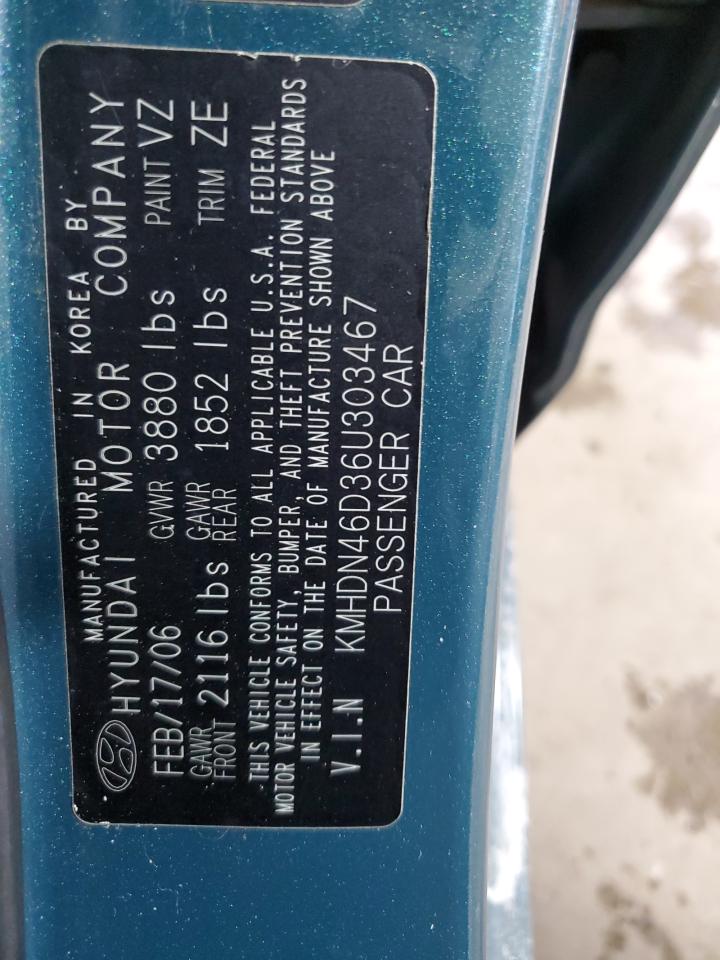 2006 Hyundai Elantra VIN KMHDN46D36U303467 Copart auction photo, front end damage thumbnail 12