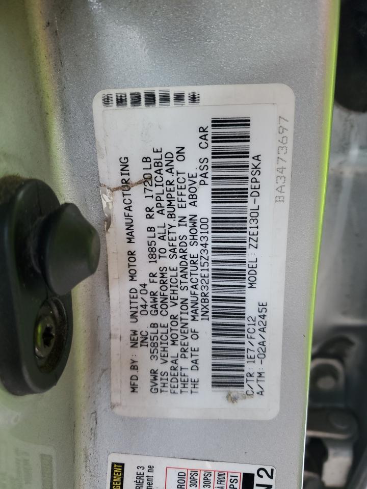 2005 Toyota Corolla VIN 1NXBR32E15Z343100 Copart auction photo, front end / side damage thumbnail 13