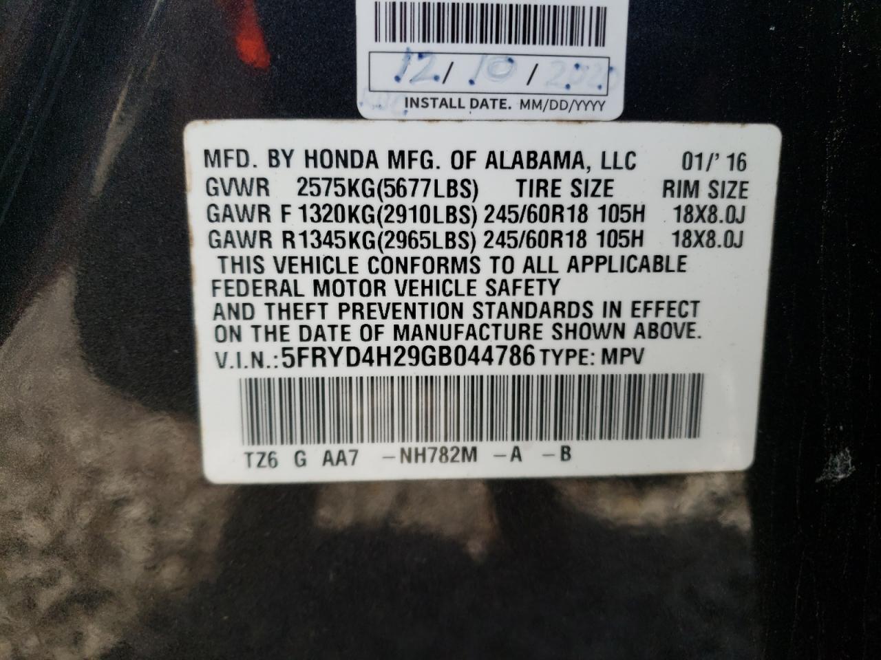 2016 Acura MDX VIN 5FRYD4H29GB044786 Copart auction photo, front end damage thumbnail 13