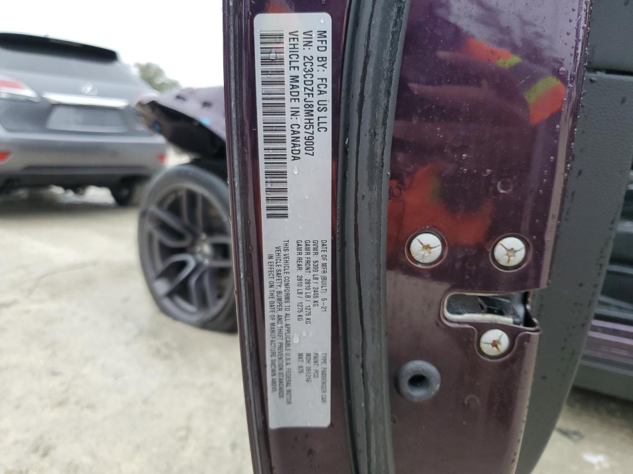 2021 Dodge Challenger VIN 2C3CDZFJ8MH579007 Copart auction photo, front end damage thumbnail 13