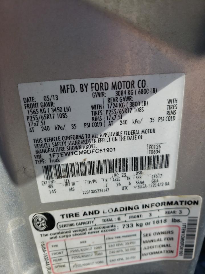 2013 Ford F-150 VIN 1FTEW1CM9DFC61901 Copart auction photo, front end damage thumbnail 14
