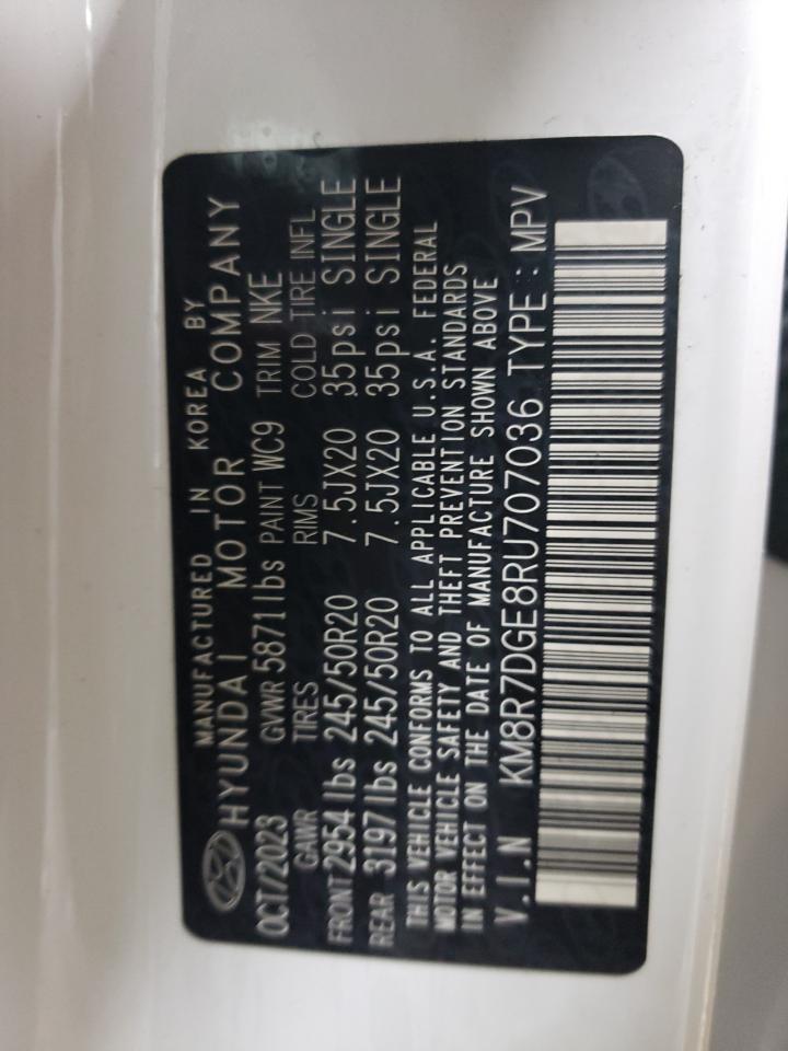 2024 Hyundai Palisade VIN KM8R7DGE8RU707036 Copart auction photo, rear end / side damage thumbnail 14
