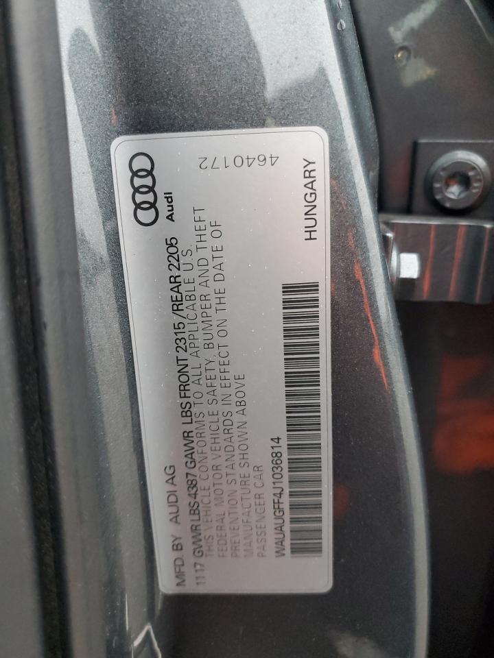 2018 Audi A3 VIN WAUAUGFF4J1036814 Copart auction photo, front end / minor dent/scratches damage thumbnail 13