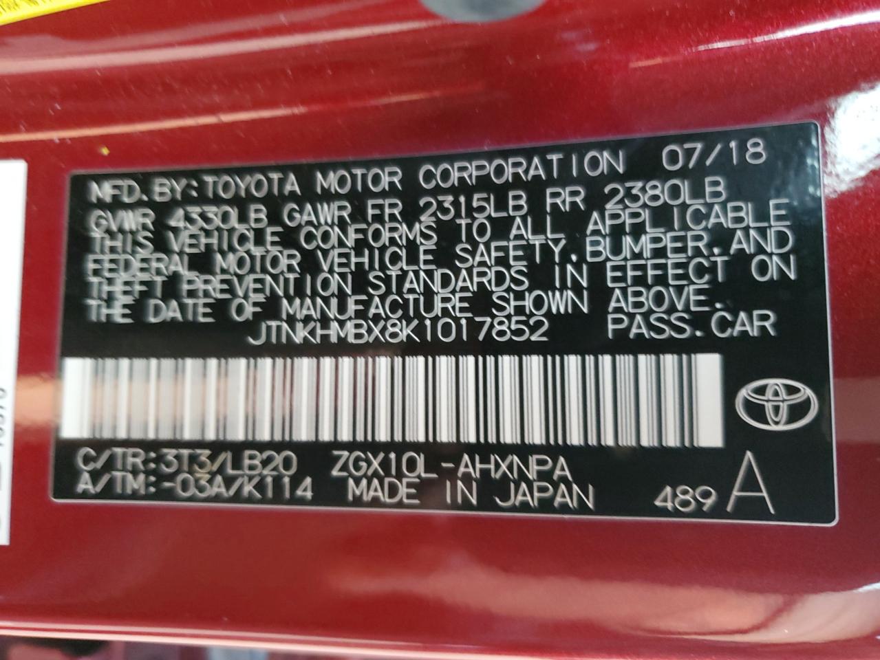 2019 Toyota C-HR VIN JTNKHMBX8K1017852 Copart auction photo, front end / side damage thumbnail 15