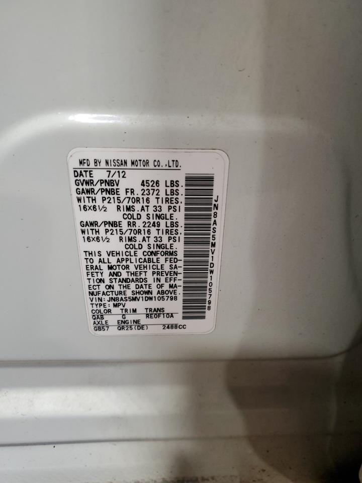 2013 Nissan Rogue VIN JN8AS5MV1DW105798 Copart auction photo, front end damage thumbnail 13