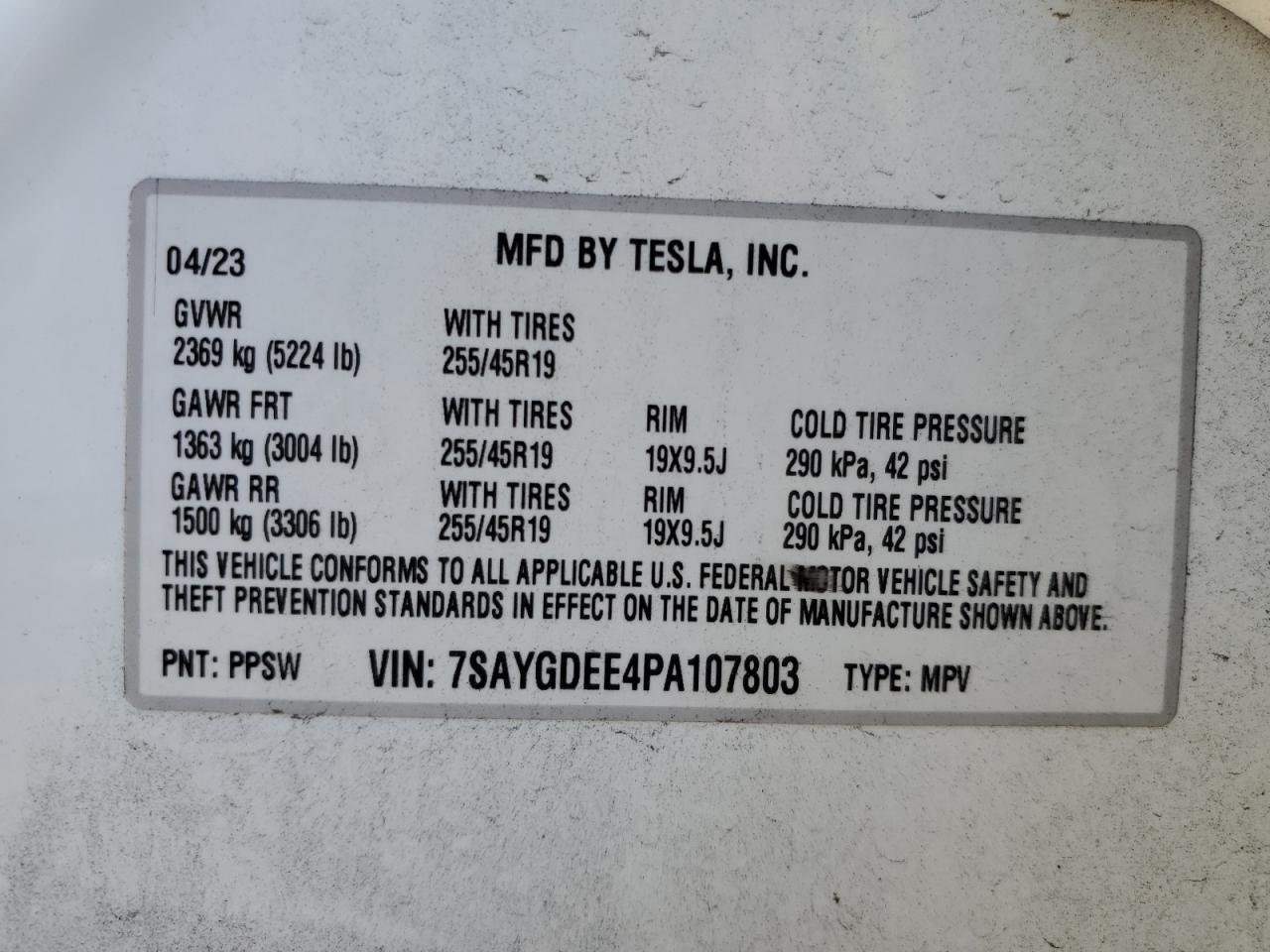 2023 Tesla Model Y VIN 7SAYGDEE4PA107803 Copart auction photo, front end / side damage thumbnail 13