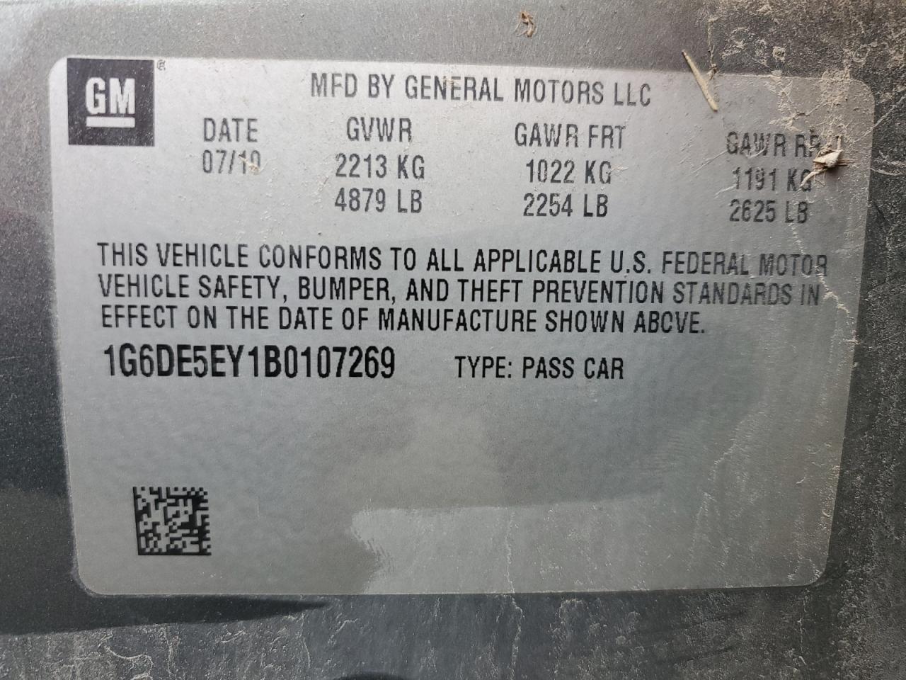 2011 Cadillac CTS VIN 1G6DE5EY1B0107269 Copart auction photo, front end / minor dent/scratches damage thumbnail 14