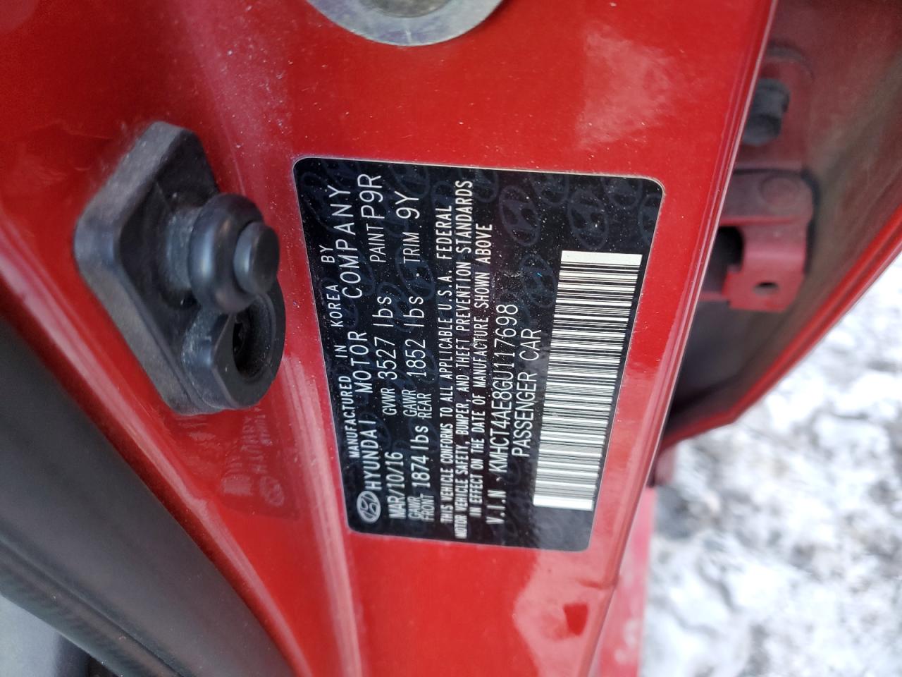 2016 Hyundai Accent VIN KMHCT4AE8GU117698 Copart auction photo, all over damage thumbnail 12
