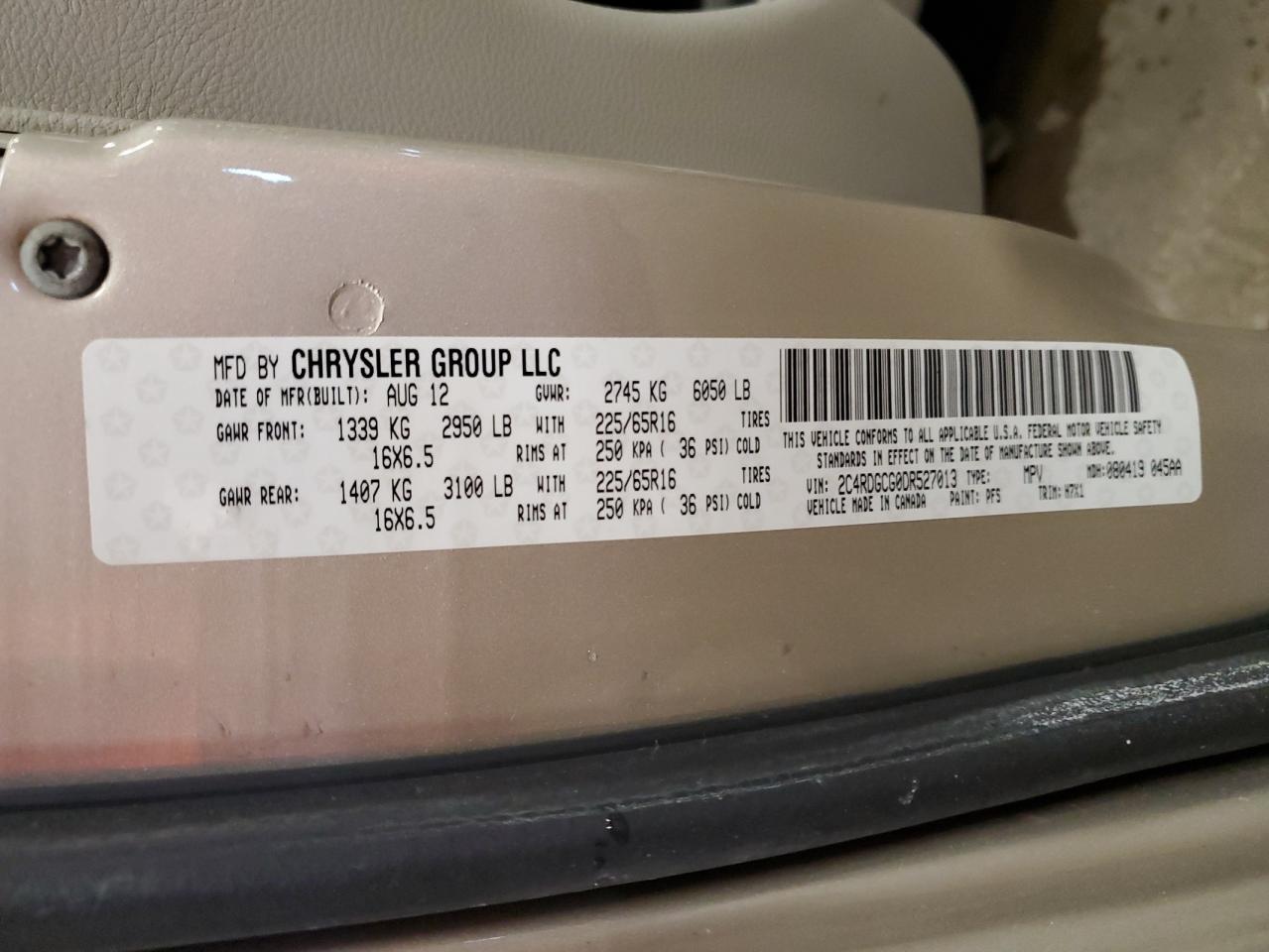 2013 Dodge Caravan VIN 2C4RDGCG0DR527013 Copart auction photo, rear end damage thumbnail 13