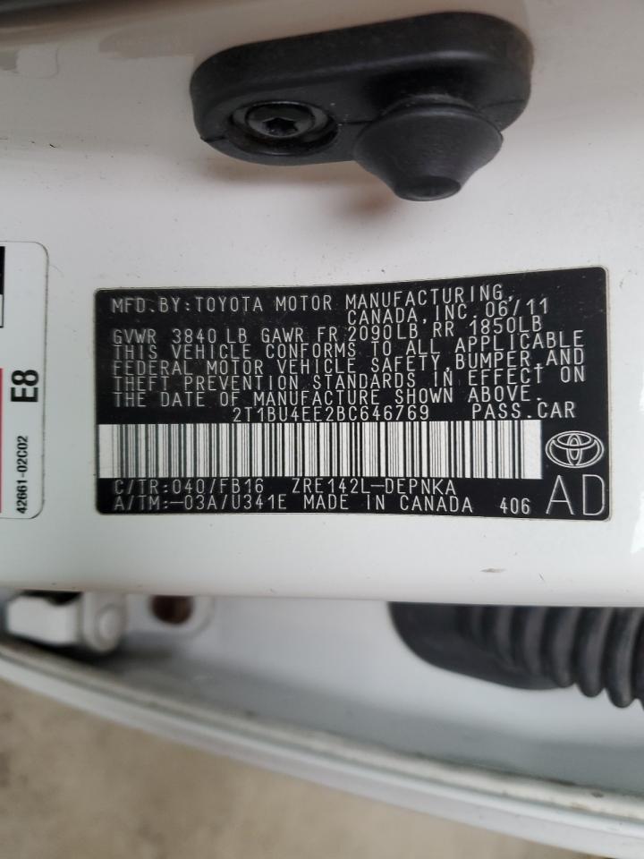 2011 Toyota Corolla VIN 2T1BU4EE2BC646769 Copart auction photo, front end damage thumbnail 12